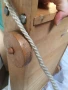 Дървена ретро играчка за дърпане с конструктор вътре, снимка 6