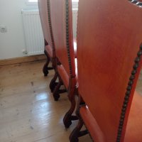 Комплект дървени столове с естествена кожа, снимка 3 - Столове - 41812416