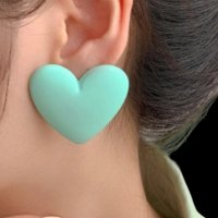 Сребърни обеци сърца-масивни"Instagram candy color"mint/нови, снимка 1 - Колиета, медальони, синджири - 41752661