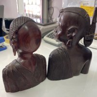 Два броя африкански дървени бюста ръчно резбовани, снимка 4 - Други ценни предмети - 41685678