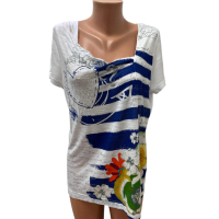 Дамска тениска блуза DESIGUAL размер XL бяла цветна, снимка 1 - Тениски - 44570437