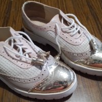 Естествена кожа дамски обувки в пастелно розово и златно, снимка 3 - Дамски ежедневни обувки - 40696533