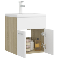 Шкаф за баня с вградена мивка, бяло и дъб сонома, ПДЧ, снимка 3 - Шкафове - 44928744