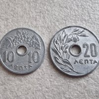 Монети. Гърция. 10 и 20 лепта. 1954 и 1959 година. Алуминий.  , снимка 1 - Нумизматика и бонистика - 39227077