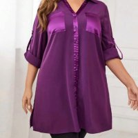 Стилна луксозна красива дълга туника/тип риза с високи странични цепки и свалящи се ръкави в лилаво, снимка 1 - Туники - 41899799