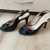 Черни сандали на ток, 37 номер, снимка 3 - Дамски обувки на ток - 35990964