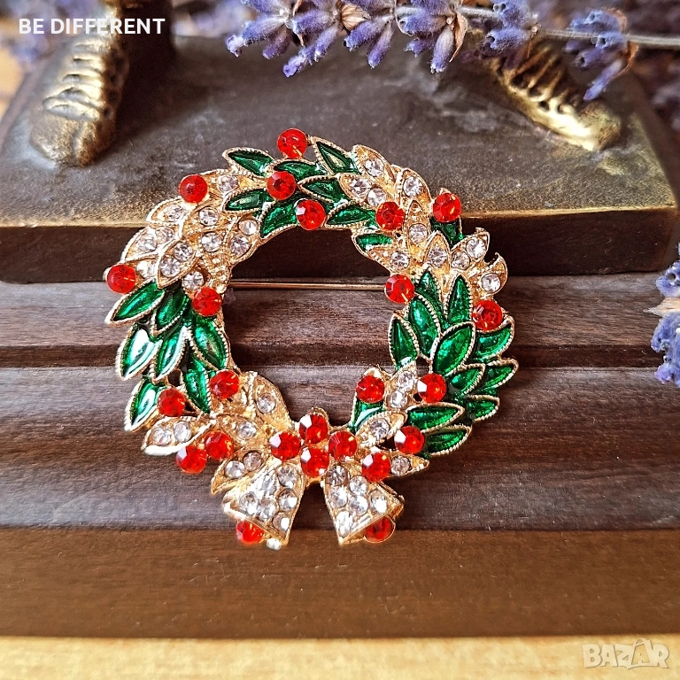брошка коледен венец, снимка 1