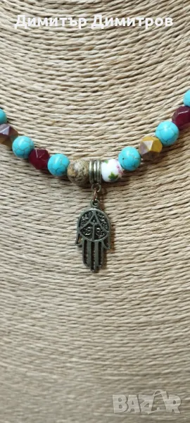 Дамско колие Ръката на Фатима. С естествени полускъпоценни камъни и минерали., снимка 1
