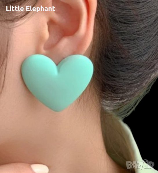 Sale Сребърни обеци сърца-масивни"Instagram candy color"mint/нови, снимка 1