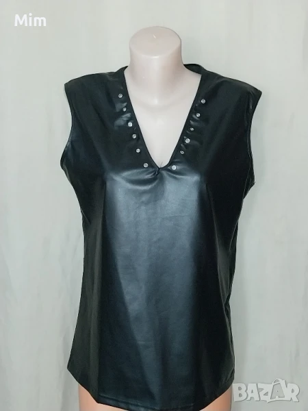 2XL Черен потник от еластична еко кожа , снимка 1