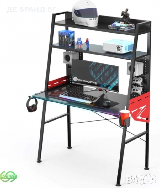 ПРОМОЦИЯ Геймърско бюро с две етажерки, аксесоари и RGB осветление ERK-MGD-02, снимка 1