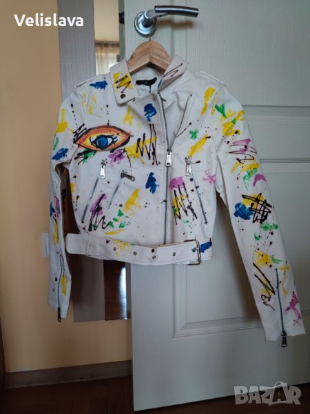 Еко кожа яке с ръчно рисувани елементи, снимка 1