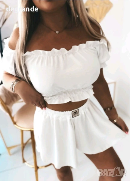 Дамски комплект от две части в бяло к черно, снимка 1