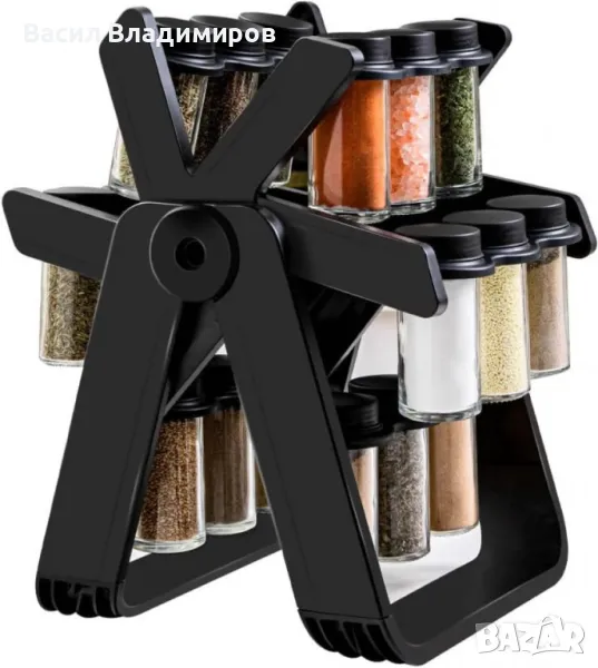 Стилен въртящ се органайзер за подправки,стъклени бурканчета,18 части, снимка 1