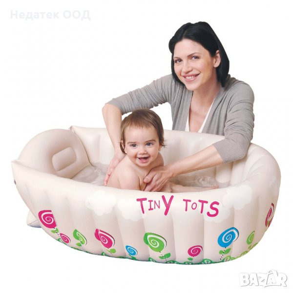 Надуваема бебешка ваничка Tiny Tots Bebe, С температурен индикатор, 91x61x29см, Бежов, снимка 1