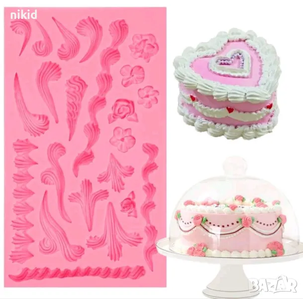 Целувки крем декорация шприц силиконов молд форма фондан шоколад гипс декор, снимка 1
