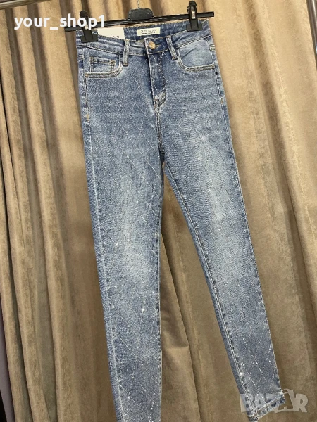 Сини дънки слим модел с камъчета камъни , снимка 1