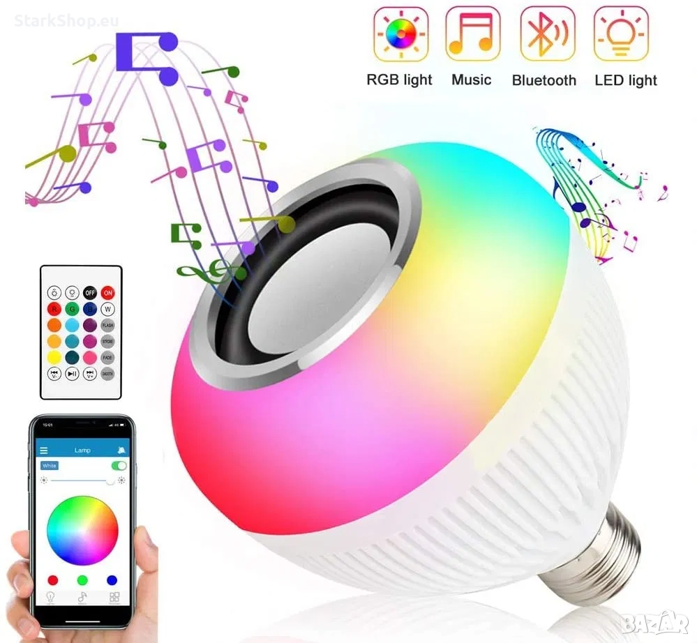 Топ хит Диско Блутуд Bluetooth колона крушка цвят музика лед RGB, снимка 1