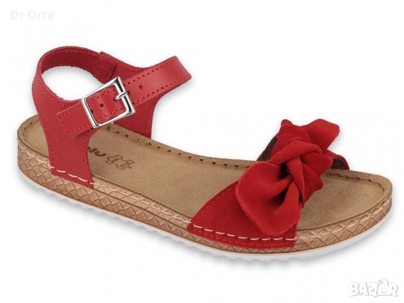 Дамски анатомични кожени сандали с панделка INBLU, Червени, снимка 1