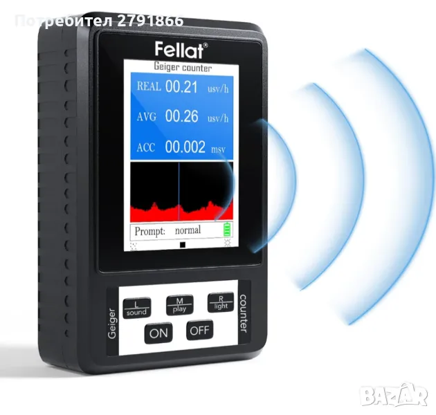 Гайгеров брояч, детектор за ядрена радиация FELLAT, преносим цифров дозиметър, високочувствителен, снимка 1