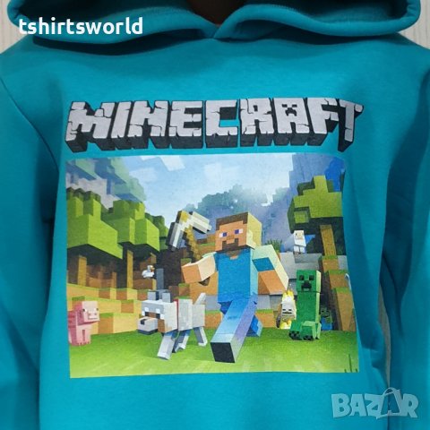 Нов детски суичър с дигитален печат MINECRAFT в зелен изчистен цвят, снимка 2 - Детски анцузи и суичери - 38866768