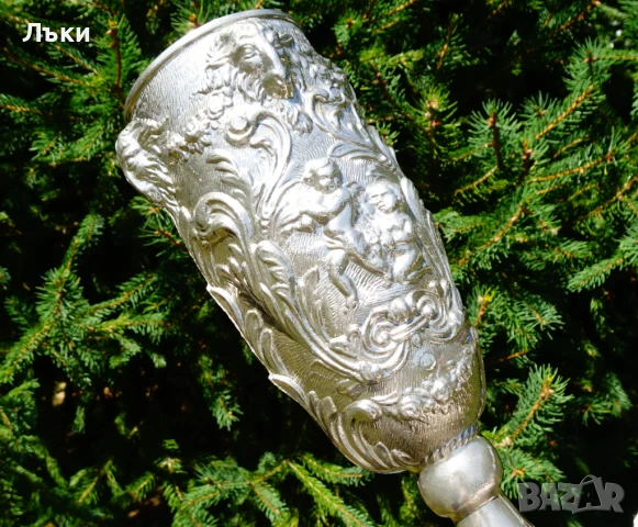 Бокал от калай,чаша за вино,глава на Овен,Ангели,барок., снимка 10 - Антикварни и старинни предмети - 51253524