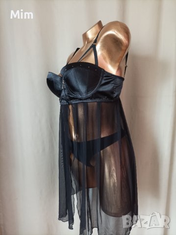 75 С Черна нощница със сатенена бриджитка с чокър, снимка 5 - Корсети, бюстиета, топове - 40846614