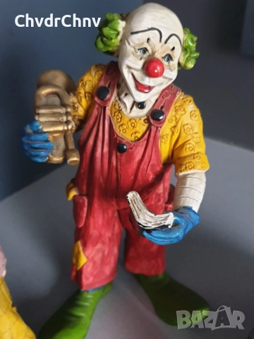 4бр Goebel Happy Clowns резин 20см/Гьобел Германия немски колекционерски фигури на клоуни-музиканти, снимка 9 - Статуетки - 46479168