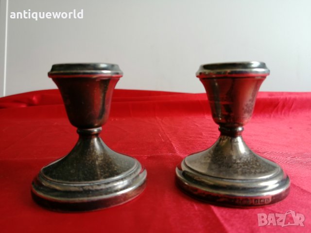 Комплект Английски СРЕБЪРНИ Свещници  123гр., снимка 2 - Антикварни и старинни предмети - 41823608