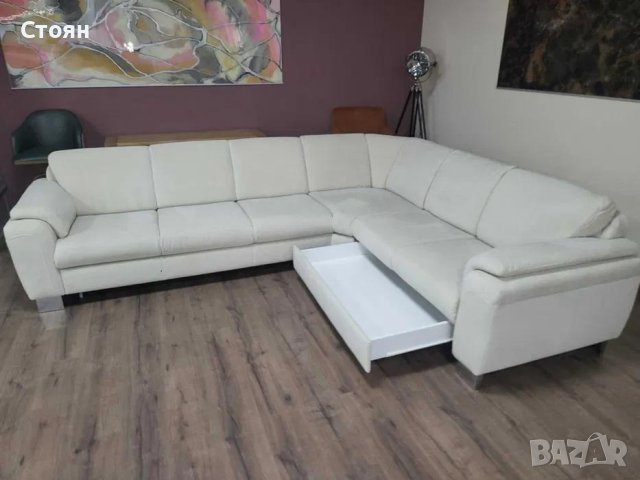 Светло кремав ъглов диван от плат с функция сън и чекмедже КS4815, снимка 7 - Дивани и мека мебел - 44245239