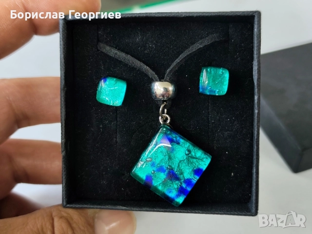 Колие и обеци murano glass Italy, снимка 2 - Бижутерийни комплекти - 52236450