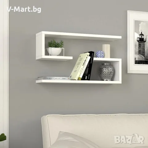 Рафт за стена, 2 броя в комплект, бели, 60х15x20 см, снимка 3 - Други - 55811958