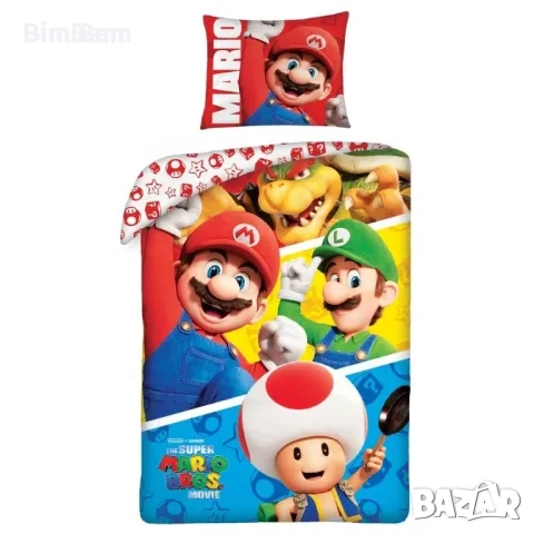 Оригинален детски спален комплект двулицев SUPER MARIO / 100% памук