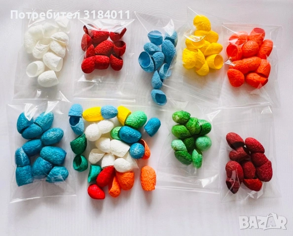 Оцветени копринени пашкули, снимка 2 - Декорация за дома - 53636199