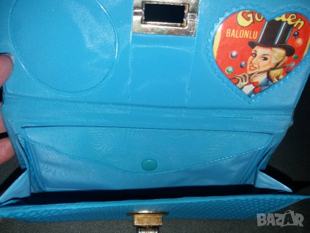 Старинно синьо портмоне с огледалце, снимка 3 - Портфейли, портмонета - 35744136