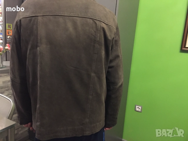 Мъжко италианско велурено  яке, размер  L, марка CAMEL, цвят – тъмно сиво-зелено, закопчаване- с цип, снимка 5 - Якета - 51834250
