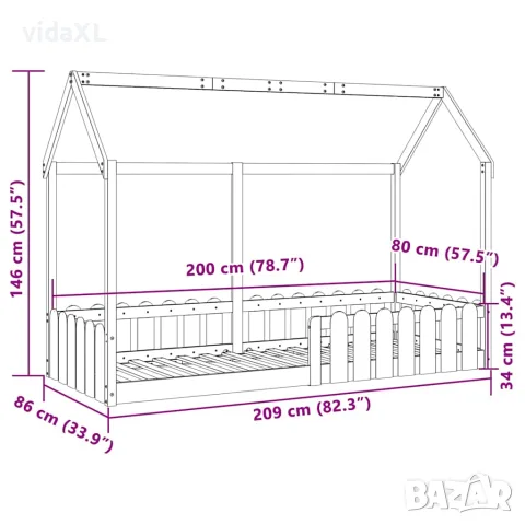 vidaXL Рамка за детско легло тип къща, 80x200 см, борово дърво масив, снимка 9 - Спални и легла - 56148220