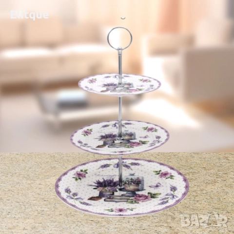 Луксозно плато на 3 етажа, 26см/19см/15см с цветни мотиви