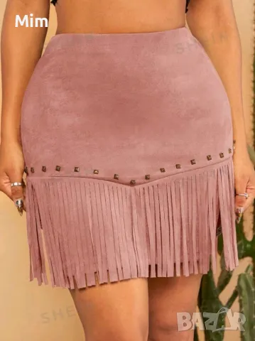 XL Кожена пола в екрю с ресни , снимка 5 - Поли - 47360153