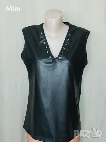 2XL Черен потник от еластична еко кожа 