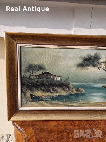 Чудесна антикварна авторска картина масло върху платно , снимка 5 - Картини - 52653467