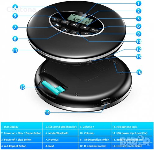Bluetooth CD плейър с LCD дисплей, micro SD карта, AUX кабел, CD, CD-R, CD-RM, MP3, CD-DA, MPS, WMA , снимка 2 - Други - 36011139