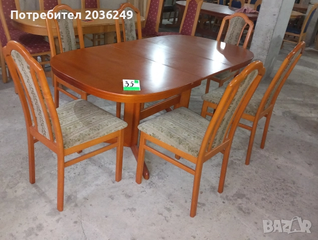 Комплект масивна разтегателна маса с 6 стола- Автомат, снимка 2 - Маси - 52898747