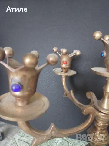 свещник петица месинг камъни 31/28 см, снимка 3 - Декорация за дома - 49514236