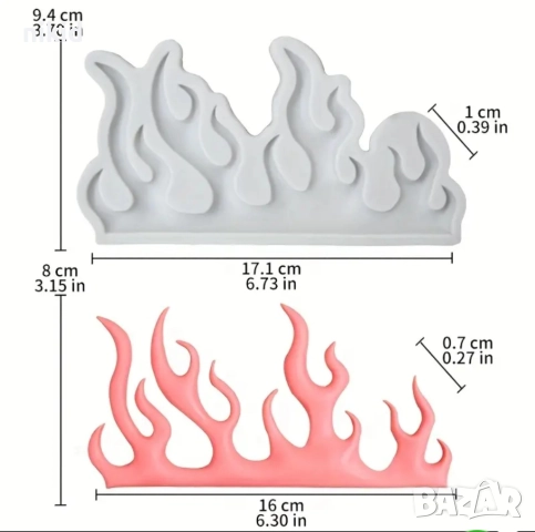 малък голям Огън пламък пламъци водорасли водорасло силиконов молд форма фондан шоколад декор, снимка 6 - Форми - 37441651