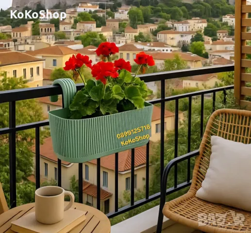 Сандъче за цветя – пластмасово, зелено, за балкон или двор