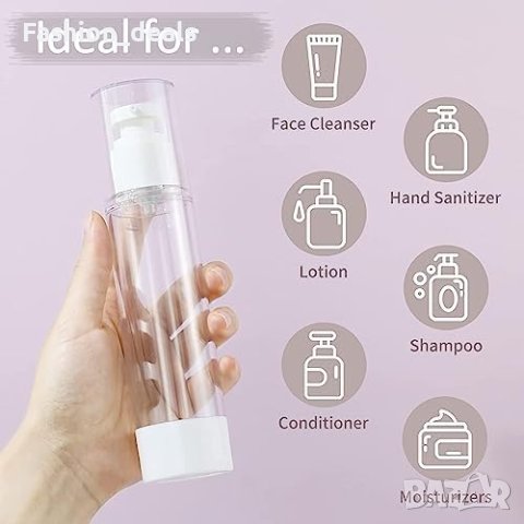 Нови 4 броя прозрачни контейнери бутилки 100мл с помпа за лосион крем шампоан Пътуване , снимка 2 - Други стоки за дома - 42024043