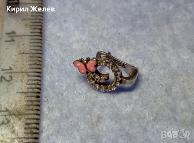 ФИГУРАЛНА АНГЛИЙСКА ЕМАЙЛИРАНА СКЪПОЦЕННА СРЕБЪРНА ОБЕЦА ПЕПЕРУДКА СРЕБРО S925  РЪЧНА РАБОТА 47543, снимка 9 - Обеци - 49682593