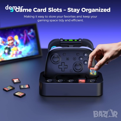 Зарядна станция NEWDERY за контролер Nintendo Switch 2 и Joycon, LED индикатори, слотове за 5 карти, снимка 7 - Аксесоари - 52534599