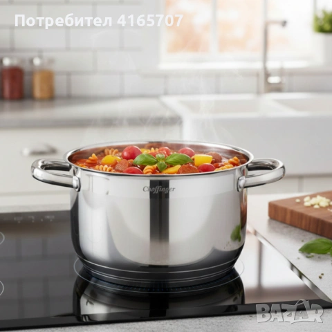 Комплект тенджери Cheffinger – 8 части инокс с капаци, за всички видове котлони